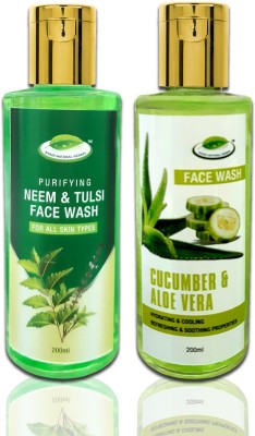 khadi natural herbal Purifying Neem & Tulsi  - Cucumber & aloevera  (Pack of 2) Face Wash(400 ml)