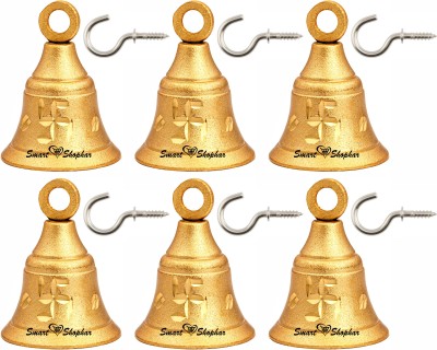 Smart Shophar Jingle Bell 1 Inches, Heigth 1.3 Inches Gold, Pack of 6 With Cup Hooks Brass Decorative Bell(Gold, Pack of 6)