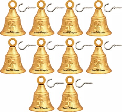 Smart Shophar Jingle Bell 1.5 Inches, Heigth 2.05 Inches Gold, Pack of 10 With Cup Hooks Brass Decorative Bell(Gold, Pack of 10)