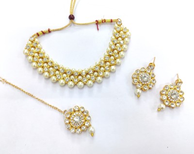 vaishnavi imitation Alloy Gold-plated White, Gold Jewellery Set(Pack of 1)