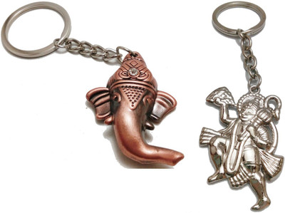 kd collections KD393-Combo of Ganesh Key Chain & Hanuman Keychain|2 Metal Keychains|Copper & Silver Color Key Chain
