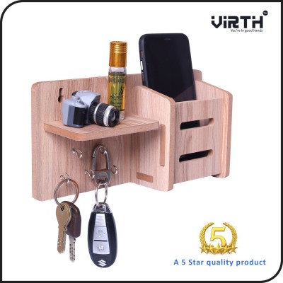 Virth 5 Hooks and 1 Mobile 2 in 1 Premium Wooden Keys & Mobile Stand for Entryway, Kitchen, Office, Mudroom, Wall Mount Decorative Keys Organizer Key Holder Wood Key Holder(5 Hooks, Brown)