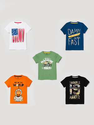 MAX Boys Graphic Print Pure Cotton Regular T Shirt(Multicolor, Pack of 5)