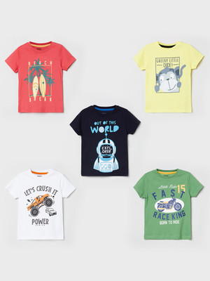 MAX Boys Typography, Printed Pure Cotton Regular T Shirt(Multicolor, Pack of 1)