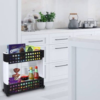 NEWON 2 Layer | Black & White | SLIM Classic Luxe- Smart Storage Organizer – Multipurpose & Easy-To-Move Slide Out Shelf Rack Trolley (Plastic) With Wheels for Kitchen | Bedroom | Bathroom | Home | Pantry | Washing & Utility Area Plastic Kitchen Trolley Plastic Kitchen Trolley(DIY(Do-It-Yourself)) NEWON 2 Layer | Black & White | SLIM Classic Luxe- Smart Storage Organizer – Multipurpose & Easy-To-Move Slide Out Shelf Rack Trolley (Plastic) With Wheels for Kitchen | Bedroom | Bathroom | Home | Pantry | Washing & Utility Area Plastic Kitchen Trolley Plastic Kitchen Trolley(DIY(Do-It-Yourself))