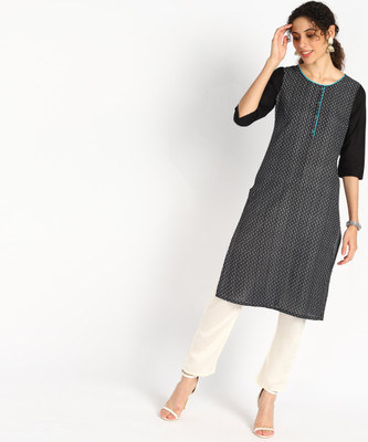 Aurelia Women Striped Straight Kurta(Black)