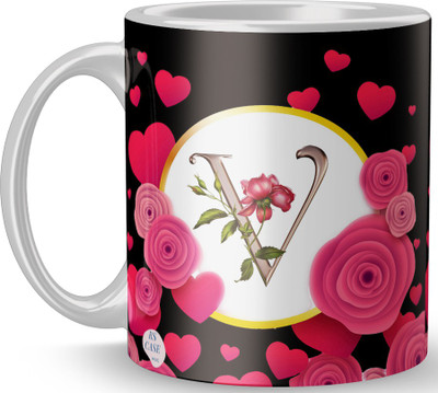 RS CASE Letter V Alphabet Best Gift for Friends Who's Name Start With I , Special Birthday Gift for Girlfriend ,BoyFriend with Glossy Finish with Vibrant Print Ceramic Coffee (11oz) Ceramic Coffee Mug(330 ml)