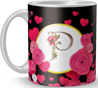 RS CASE Letter P Alphabet Best Gift for Friends Who's Name Start With I , Special Birthday Gift for Girlfriend ,BoyFriend with Glossy Finish with Vibrant Print Ceramic Coffee (11oz) Ceramic Coffee Mug(330 ml)