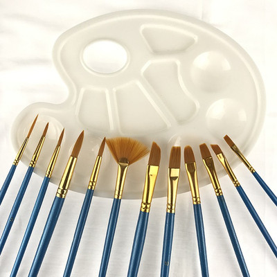 Design connection Artist 12 Pcs Arts Brushes Set with Wood Handle Durable Smooth Nylon Hair Oil Painting Watercolor Paint Artist Brush ( Color_Blue_ Golden)(Blue, Golden)