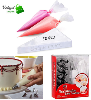 Offers A-ONE® Cake 12 Piece Decorating Nozzle Set and 100pcs Practical Cake Disposable Piping Icing Bags | VDR VDR049 12 Piece Piping Bag Nozzles Cake Decorating Tool Set Frosting Icing Cream Syringe Piping Bag Tips With Steel Nozzles Muffin Dessert Decorators Reusable And Washable Kitchen Tool Set Kitchen Tool Set
