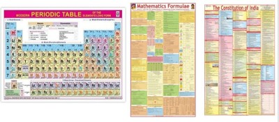 COMBO (Set of 3) PERIODIC TABLE CHART , MATHS FORMULA CHART AND CONSTITUTION CHART-folded paper charts useful for UPSC, SSC ,Banking, IIT, Engineering and all other Competitive Exams (23 inch X 36 inch) Paper Print(36 inch X 23 inch, folded paper charts)