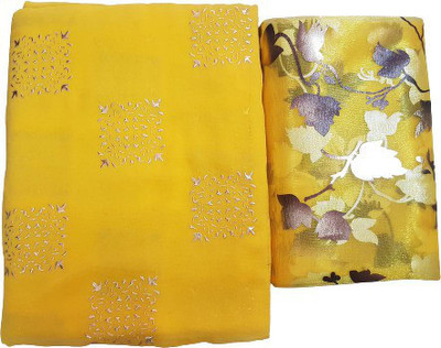 AVOJEE Checkered Bollywood Chiffon Saree(Yellow)