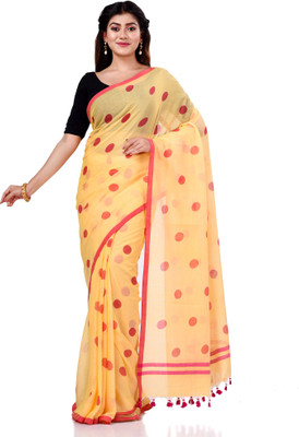 TANTLOOM Polka Print Handloom Cotton Blend Saree(Multicolor)