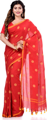 TANTLOOM Polka Print Handloom Cotton Blend Saree(Multicolor)