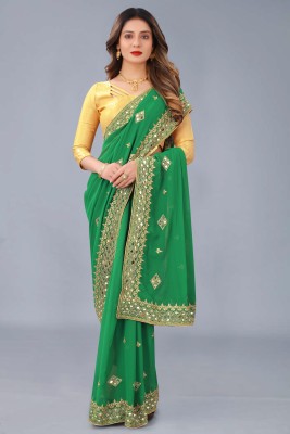 ROSYQUEEN Self Design, Embroidered Bollywood Georgette Saree(Green)