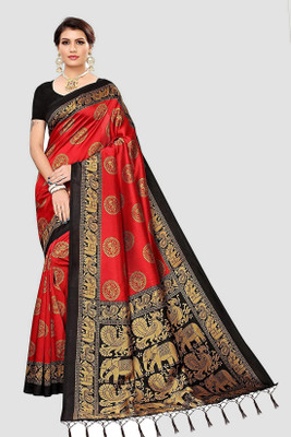 Vimalnath Synthetics Self Design Kalamkari Art Silk Saree(Red)