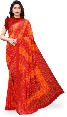 Madhur milan Floral Print Bandhani Georgette Saree(Red)