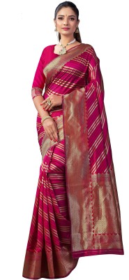 Bayja Self Design, Striped, Woven Banarasi Jacquard Saree(Magenta)