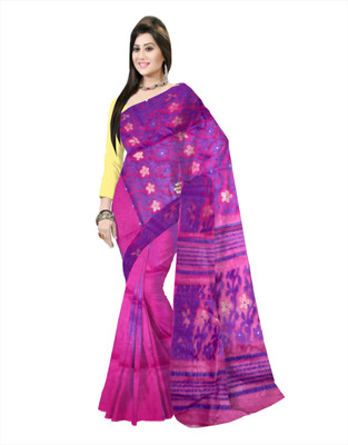 Pradip Fabrics Floral Print Tant Silk Blend Saree(Purple)
