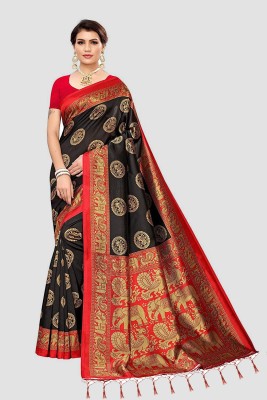 RUNAYA NX Self Design Kalamkari Art Silk, Chanderi Saree(Black)