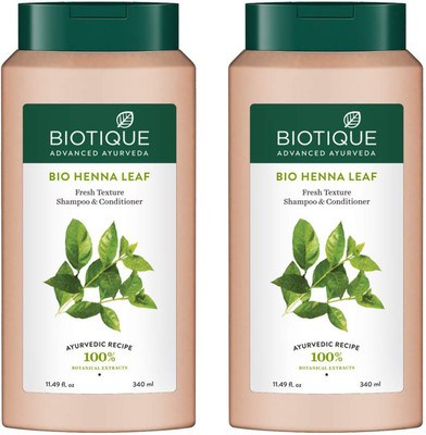 BIOTIQUE 2 BIO HENNA LEAF FRESH TEXTURE SHAMPOO & CONDITIONER (340 ML)(680 ml)