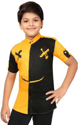 FASHION GRAB Boys Color Block Casual Yellow Shirt