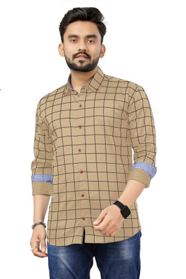 ravendra creation Men Checkered Casual Yellow Shirt