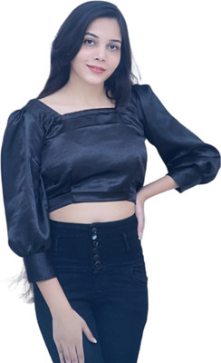 vama enterprises Casual Solid Women Black Top