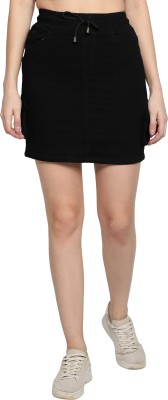 S-Blue's Solid Women A-line Black Skirt