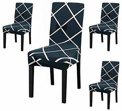 HOUSE OF QUIRK Polyester 1 Seater Chair Geometric Cover(Pack of 4 Blue)