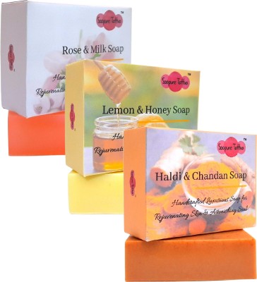 Soapure Tattva Handmade Herbal Soaps for Natural Skin Care Combo Pack - Rose & Milk, Lemon & Honey and Haldi & Chandan Soap (Pack of 3)(3 x 125 g)