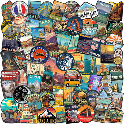 Junkyard 12.7 cm TRAVEL STICKERS Self Adhesive Sticker(Pack of 70)