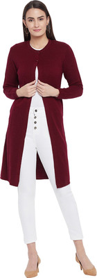 CLAPTON Solid Round Neck Casual Women Maroon Sweater