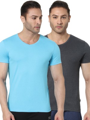 JACK & JONES Solid Men V Neck Multicolor T-Shirt