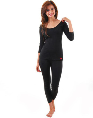 Epoxy Premium Winter Wear 3/4 Sleeves Black Women Top - Pyjama Set Thermal