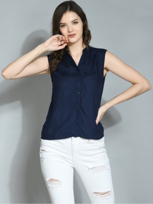 ZIBHI Casual Solid Women Dark Blue Top