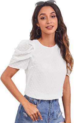 Stylistico Casual Self Design Women White Top