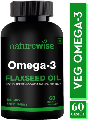 Naturewise Organic Plant Based Omega 3 Flax Seed Oil Capsule- Best Source of Veg Omega (1000mg)(60 Capsules)