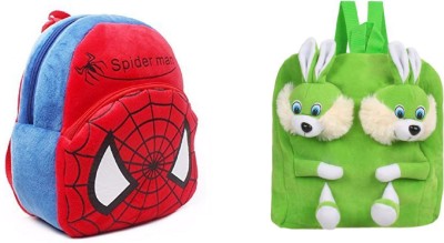 Twippie Fabric and Velvet Children Toddler Preschool Cartoon Backpack for Kids School/Nursery/Picnic/Carry/Travelling/Lunch Spiderman and Double Face (Red and Green) Shoulder Bag(Red, Green, Multicolor, 10 L)