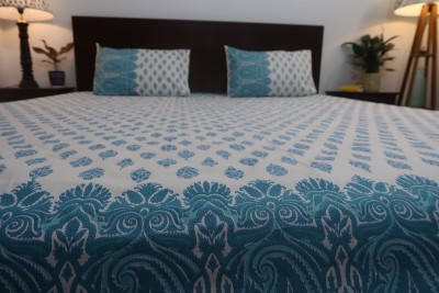 Indieroots By Rene 140 TC Cotton Double Printed Flat Bedsheet(Pack of 1, Blue, White, Multicolor)
