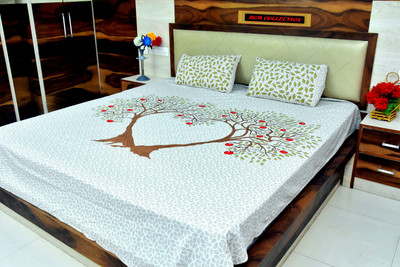 RGM Collection 120 TC Cotton Double Jaipuri Prints Flat Bedsheet(Pack of 1, White)