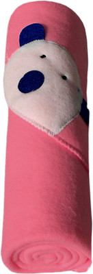 BABY ZONE Solid Single Hooded Baby Blanket for  Mild Winter(Polyester, Rani)