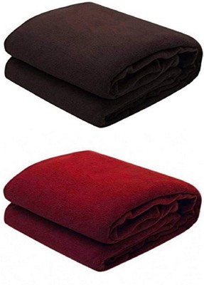 AHVJOY Solid Single Fleece Blanket for  AC Room(Polyester, Maroon, Brown)
