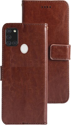 RK Seller Flip Cover for Samsung Galaxy A21s PU Leather Vintage Case with Card Holder and Magnetic Stand(Brown, Shock Proof, Pack of: 1)