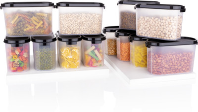OMORTEX Plastic Grocery Container  - 1000 ml(Pack of 12, Black)