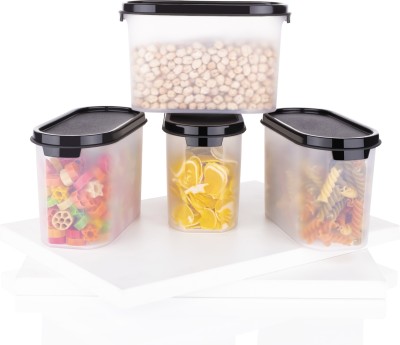 OMORTEX Plastic Grocery Container  - 1000 ml(Pack of 4, Black, White)