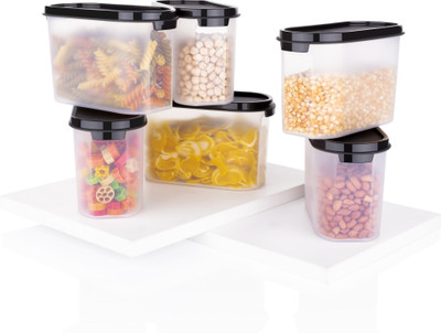 OMORTEX Plastic Grocery Container  - 1000 ml(Pack of 6, Black)