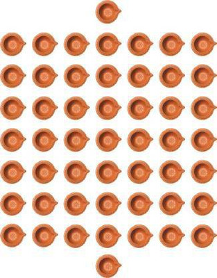 PK Collection HANDMADE CLAY DIYA PACK OF 51 WITH DESIGNER DIYA 1 PCS Terracotta (Pack of 51) Table Diya Set(Height: 2 inch)