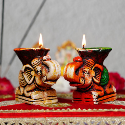 LUPAAVA Diyas For Home Decorations - Diyas Elephant Shape Diya For Home Decor Terracotta (Pack of 2) Table Diya Set(Height: 3 inch)