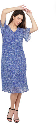 TSM Women A-line Blue Below Knee Dress